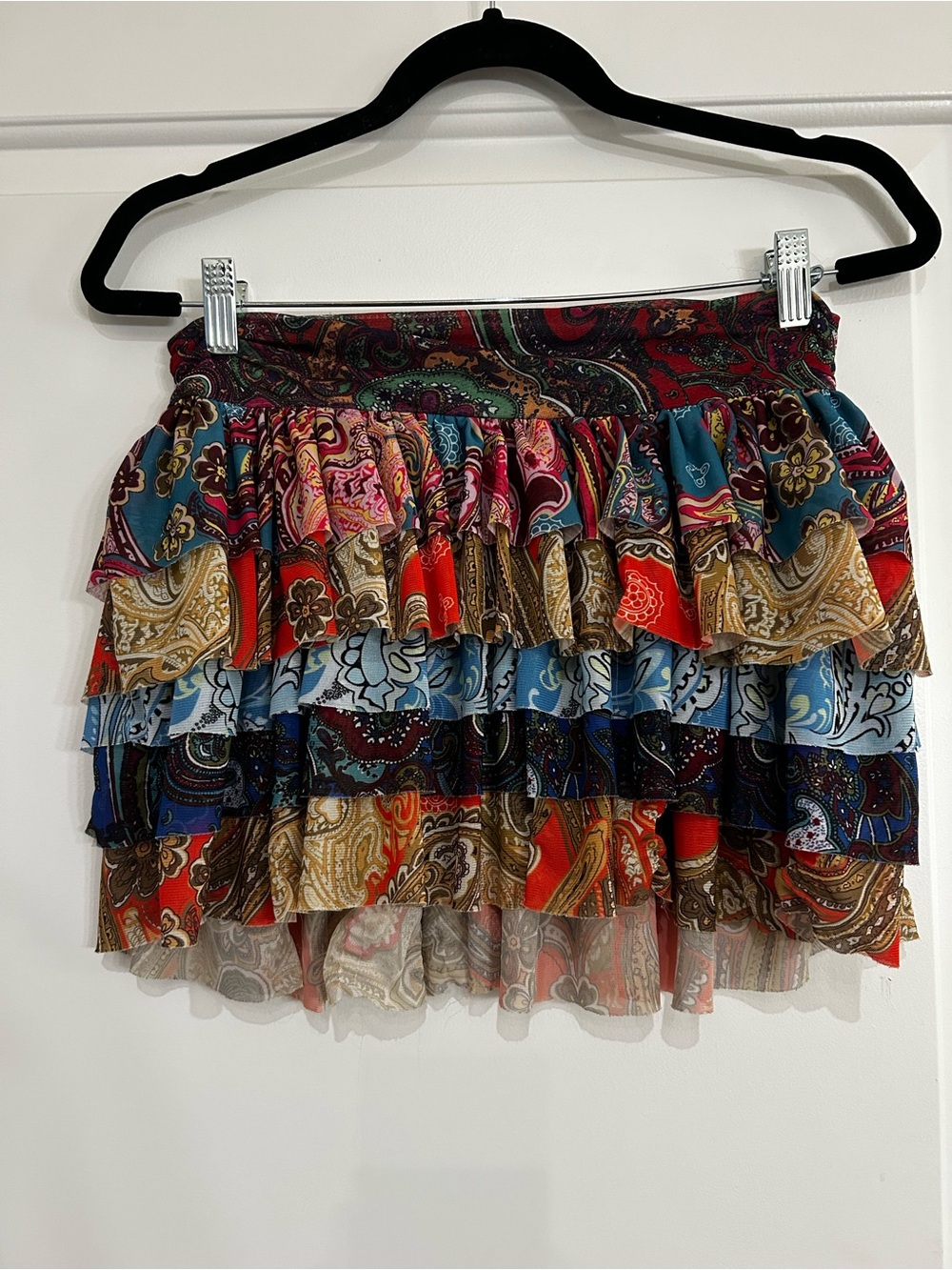 Boho Tiered Paisley Ruffle Skirt - Multicolor